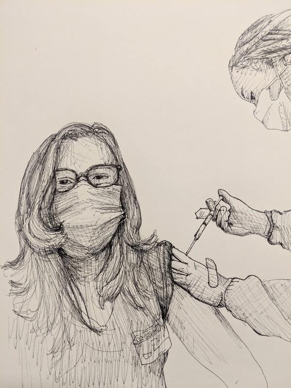 Drawing #177 Self-Portrait Receiving the Second Dose of Vaccine